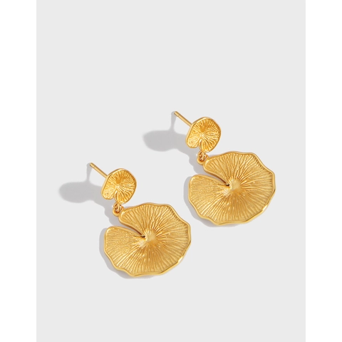 925 Sterling Silver Lotus Leaf Drop Earrings For Women Gold Plated Minimalist Geometric Foliage Elegant Fashion Jewelry