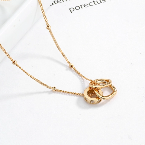 925 Sterling Silver Three Interlocking Circles Pendant Necklace Gold Plated Rhinestone Satellite Chain Jewelry For Women