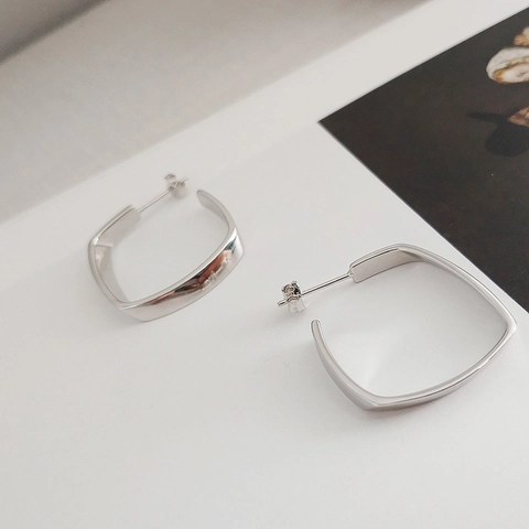 Pendientes de Botón de Rombo de Plata de Ley 925 Diseño Geométrico Minimalista Joyería Brillante Galvanizada para Mujer Regalo Trendy Plata