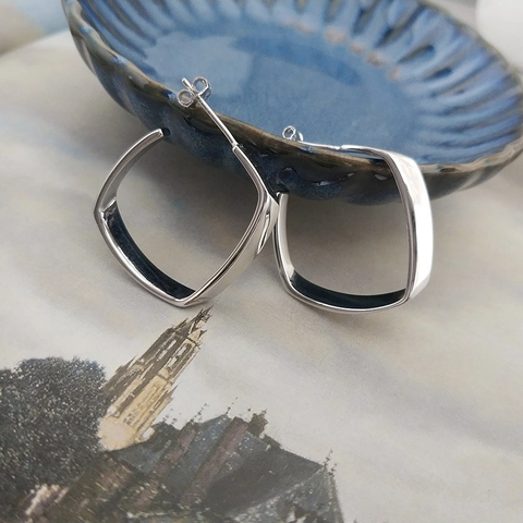 Pendientes de Botón de Rombo de Plata de Ley 925 Diseño Geométrico Minimalista Joyería Brillante Galvanizada para Mujer Regalo Trendy Plata