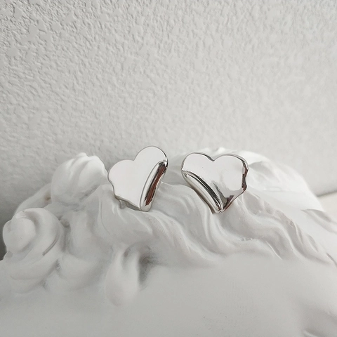 925 Sterling Silver Heart Angel Wing Stud Earrings Minimalist Liquid Metal Mirror Polished Niche Design Women Jewelry