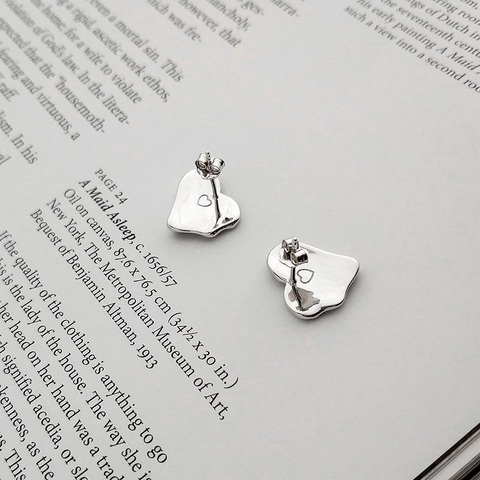 925 Sterling Silver Heart Angel Wing Stud Earrings Minimalist Liquid Metal Mirror Polished Niche Design Women Jewelry