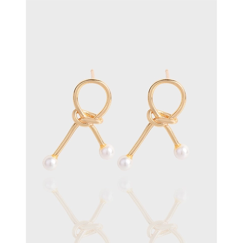 Orecchini a Bottone con Nodo in Argento Sterling 925 Con Perla Artificiale per Donna Gioielli Eleganti in Stile Coreano INS