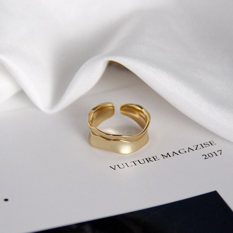Minimalistischer S925 Sterlingsilber Wellen Ring Für Damen Gold Vergoldet Verstellbarer Offener Ring Schicker Ins Stil Schmuck