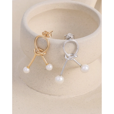 Orecchini a Bottone con Nodo in Argento Sterling 925 Con Perla Artificiale per Donna Gioielli Eleganti in Stile Coreano INS