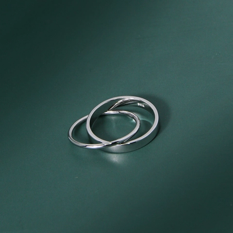 Bague en Argent Sterling 925 Minimaliste pour Hommes Femmes Double Boucle Entrelacée Bague Anneau Géométrique Bijoux de Mode