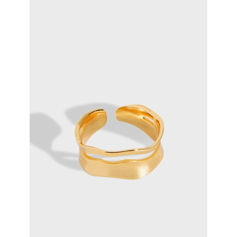 Minimalistischer S925 Sterlingsilber Wellen Ring Für Damen Gold Vergoldet Verstellbarer Offener Ring Schicker Ins Stil Schmuck