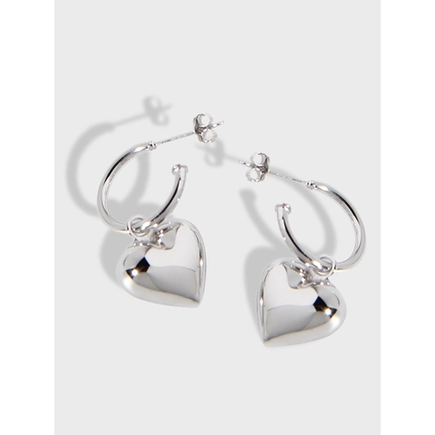 Pendientes de Aro con Colgante de Corazón de Plata de Ley S925 para Mujer Minimalistas Pendientes con Colgante de Corazón 3D
