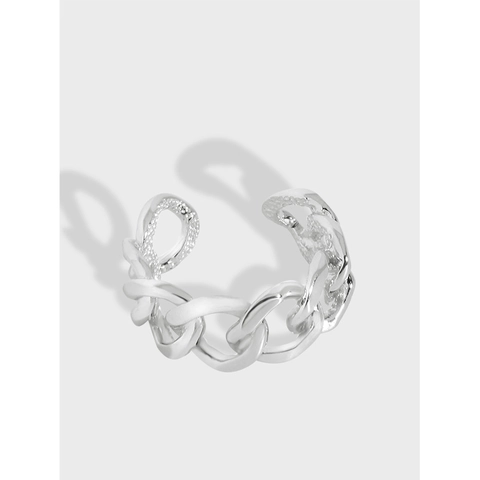 Minimalist 925 Sterling Silver Hollow Wrap Chain Link Adjustable Ring For Women Elegant Ins Style Geometric Jewelry Gift