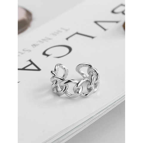 Minimalist 925 Sterling Silver Hollow Wrap Chain Link Adjustable Ring For Women Elegant Ins Style Geometric Jewelry Gift