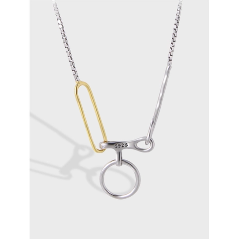 Collana a Catena Veneziana con Gancio Geometrico in Argento Sterling S925 per Donna Minimalista Bicolore Oro Argento Gioielli