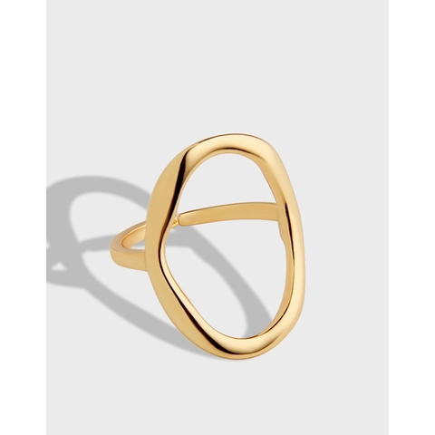 S925 Sterlingsilber Unregelmäßiger Hohler Ovaler Offener Ring Für Damen Minimalistischer Geometrischer Verstellbarer Ring
