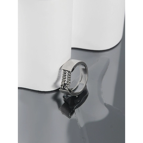 925 Sterlingsilber Ring Minimalistisches Industriedesign Kettenstruktur Gebürstetes Finish Vintage Verwitterter Schmuck Damen