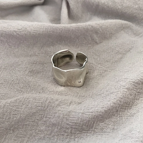 S925 Sterlingsilber Unregelmäßig Plissiert Offener Ring Für Damen Vintage Antik-Finish Konkav Welle Verstellbarer Minimalistischer Schmuck