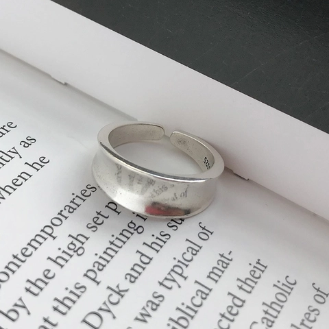 Vintage 925 Sterlingsilber Konkaver Ring Für Damen Minimalistischer Thai Silber Verstellbarer Offener Ring Schmuck Geschenk