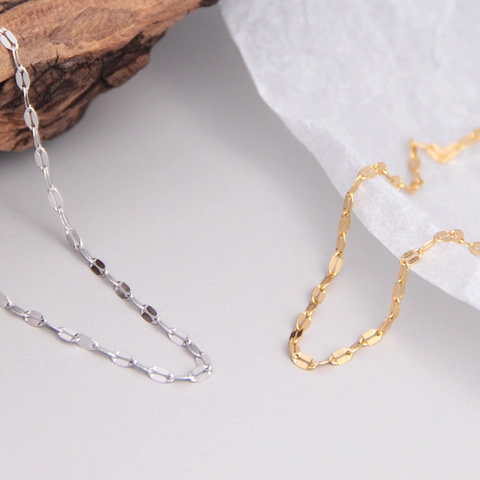 Collana a Catena Minimalista in Argento Sterling S925 per Donna Catena a Labbro Placcata in Oro Champagne e Oro Bianco Gioielli