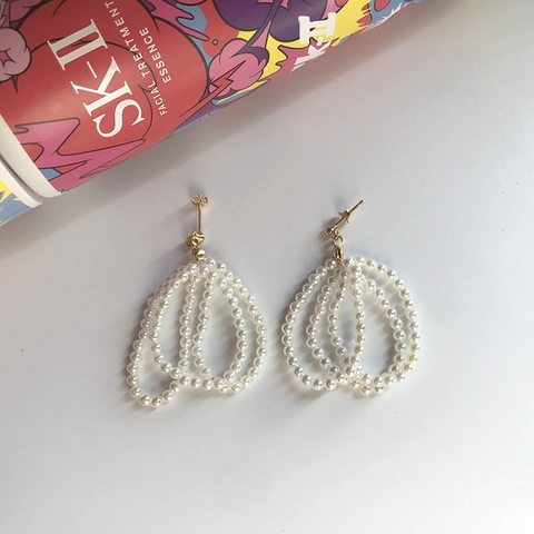 S925 Sterling Silver Wrapped Multi Layer Artificial Pearl Hoop Stud Earrings For Women Minimalist Aesthetic Jewelry Earring