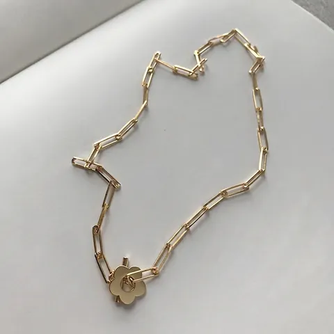 Luxury 925 Sterling Silver Flower Toggle Clasp Paperclip Chain Necklace For Women Minimalist Gold Plated Floral Pendant Jewelry