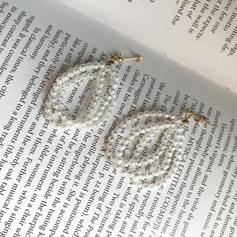 S925 Sterling Silver Wrapped Multi Layer Artificial Pearl Hoop Stud Earrings For Women Minimalist Aesthetic Jewelry Earring
