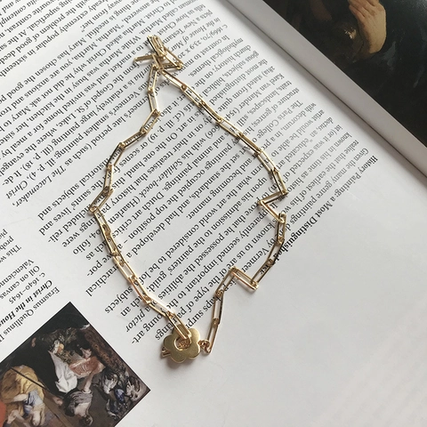 Luxury 925 Sterling Silver Flower Toggle Clasp Paperclip Chain Necklace For Women Minimalist Gold Plated Floral Pendant Jewelry