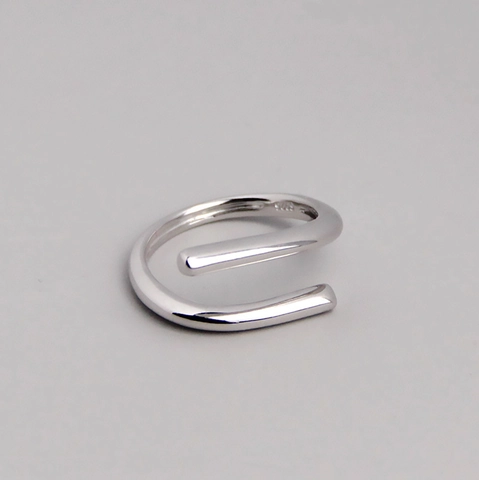 S925 Sterling Silver Minimalist Geometric Line Open Ring For Women Adjustable INS Style Fashion Finger Jewelry Gift