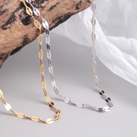 Collana a Catena Minimalista in Argento Sterling S925 per Donna Catena a Labbro Placcata in Oro Champagne e Oro Bianco Gioielli