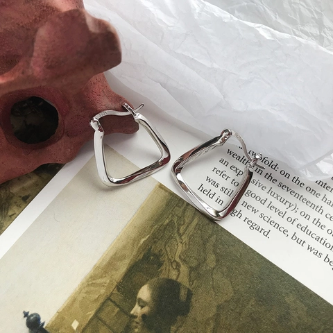 Pendientes de Botón Geométricos de Plata de Ley 925 Para Mujer Pendientes de Aro Triangulares Irregulares Minimalistas Joyería