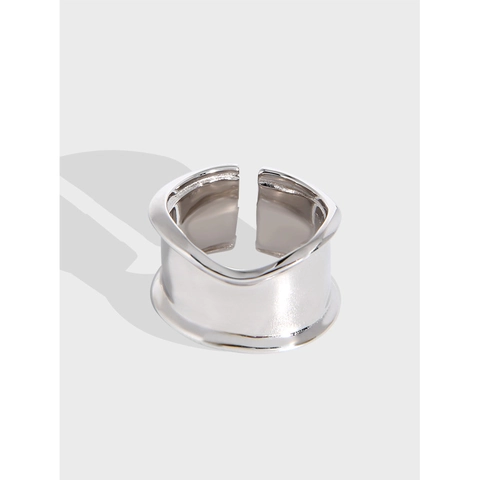 Minimalistischer S925 Sterlingsilber Offener Ring Für Damen Breitflächiger Unregelmäßiger Geometrischer Einstellbarer Schmuck