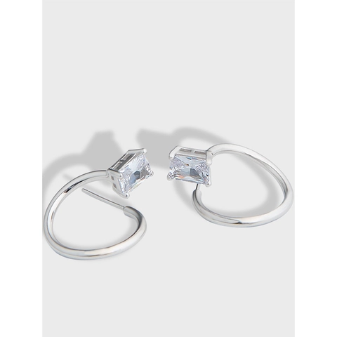 925 Sterling Silver Rhinestone Stud Earrings For Women Simple Light Luxury Geometric Streamline Design Jewelry Accessories