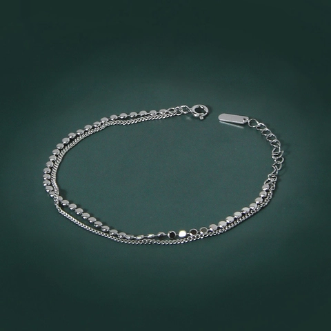 925 Sterling Silver Double Layer Sequin Bracelet For Women Minimalist Fashion Geometric Chain Link Personalized Jewelry Gift