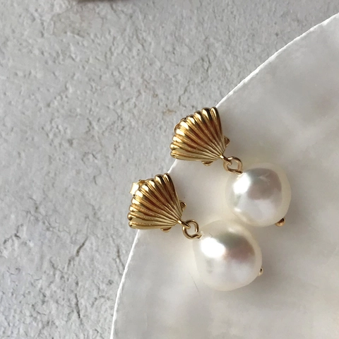 925 Sterlingsilber Muschel Ohrringe Mit Naturperle Goldene Barockperlen Ohrhänger Französischer Luxus Modeschmuck Für Damen