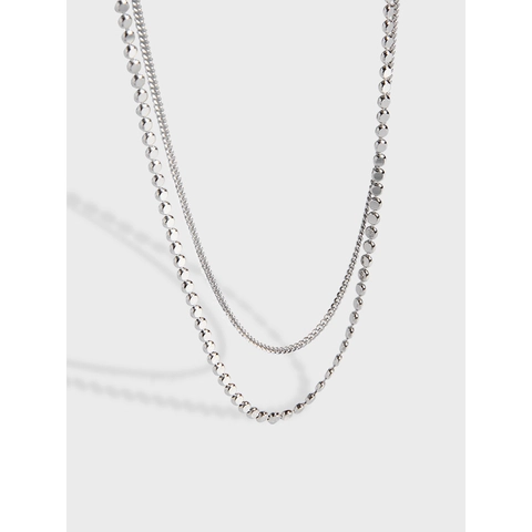 Collana da Donna in Argento Sterling 925 a Doppio Strato Minimalista Geometrica a Disco Catena della Clavicola Gioielli Trendy