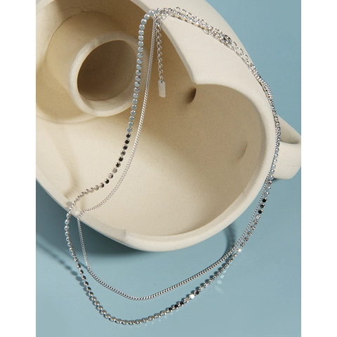 Collana da Donna in Argento Sterling 925 a Doppio Strato Minimalista Geometrica a Disco Catena della Clavicola Gioielli Trendy