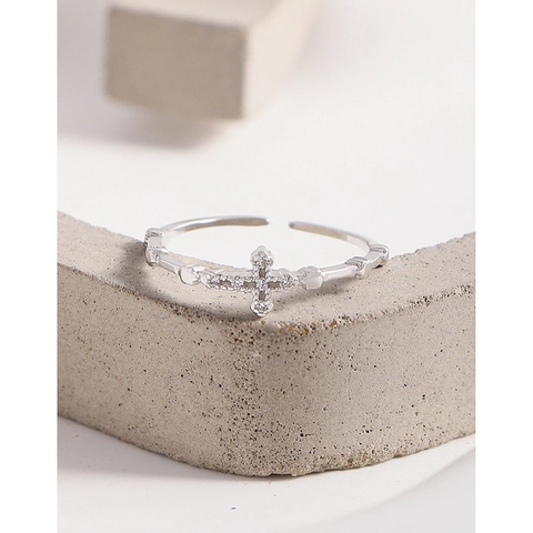 S925 Sterlingsilber Kreuz Ring Für Damen Minimalistisch Verstellbar Offener Fingerring Mit Strass Koreanischer Modeschmuck Geschenk