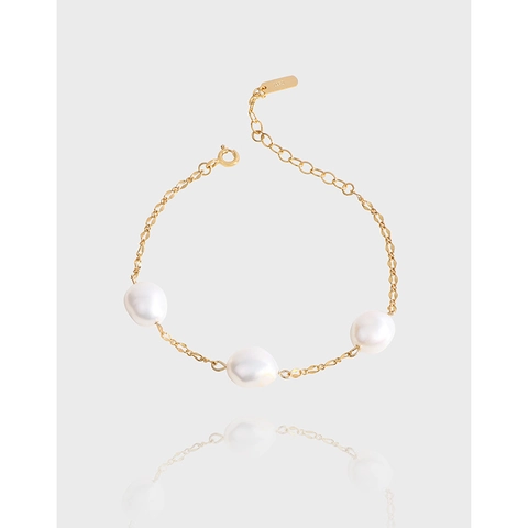 S925 Sterling Silver Baroque Freshwater Pearl Bracelet For Women Minimalist 18K Gold Plated Chain Elegant Jewelry Gift