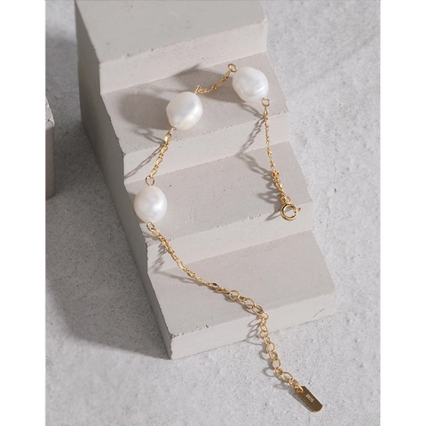 S925 Sterling Silver Baroque Freshwater Pearl Bracelet For Women Minimalist 18K Gold Plated Chain Elegant Jewelry Gift