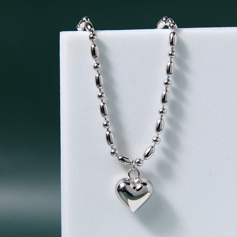 Bracciale con Pendente a Cuore in Argento Sterling 925 da Donna Bracciale a Catena con Perle d'Oliva Minimalista Gioielli