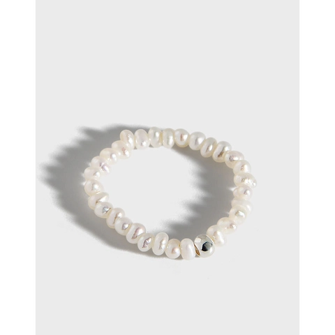 Minimalistischer S925 Sterlingsilber Ring Mit Natürlicher Süßwasserperle Handgefertigt Elastisch Stapelbar Damen Schmuck