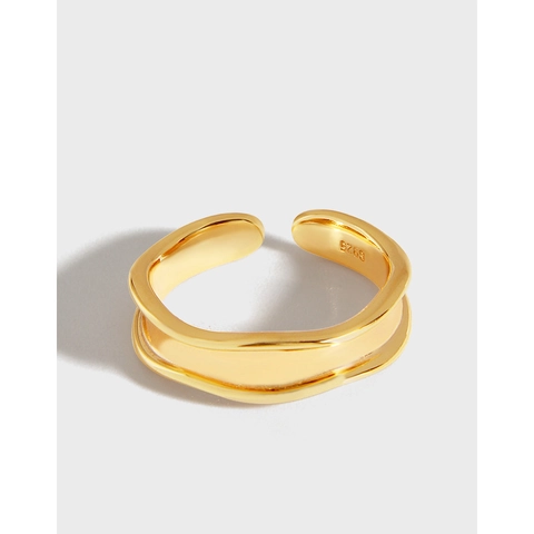 Minimalist S925 Sterling Silver Geometric Open Ring For Women Wavy Texture Adjustable Finger Jewelry Gold Silver Rings