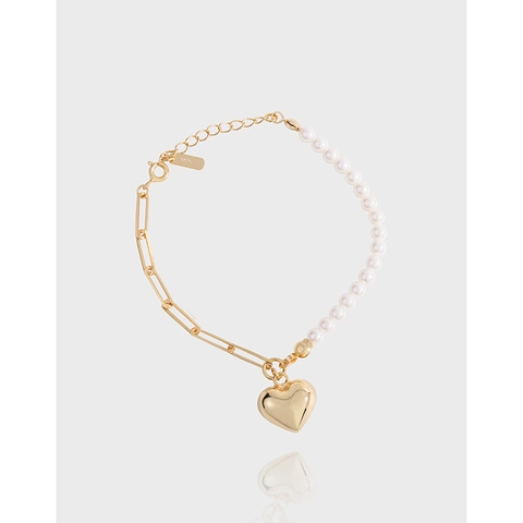 Bracciale Asimmetrico in Argento Sterling 925 con Perle Artificiali per Donna Bracciale a Catena con Ciondolo a Cuore Minimalista Gioielli