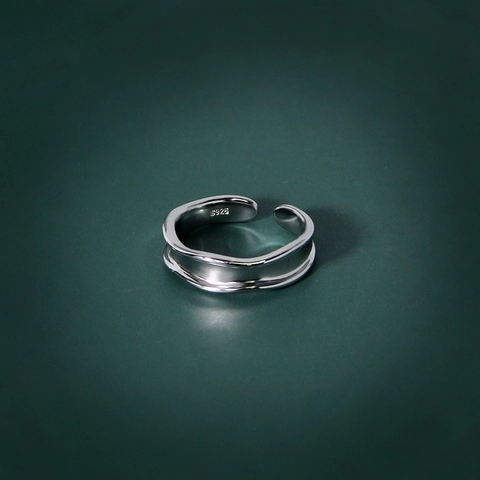 Minimalist S925 Sterling Silver Geometric Open Ring For Women Wavy Texture Adjustable Finger Jewelry Gold Silver Rings