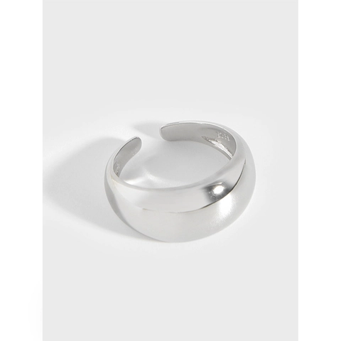 Anello Aperto in Argento Sterling S925 per Donna Minimalista Geometrico Liscio ad Arco Cupola Regolabile Stile Coreano Gioielli Regalo