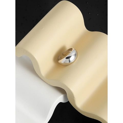 Anello Aperto in Argento Sterling S925 per Donna Minimalista Geometrico Liscio ad Arco Cupola Regolabile Stile Coreano Gioielli Regalo