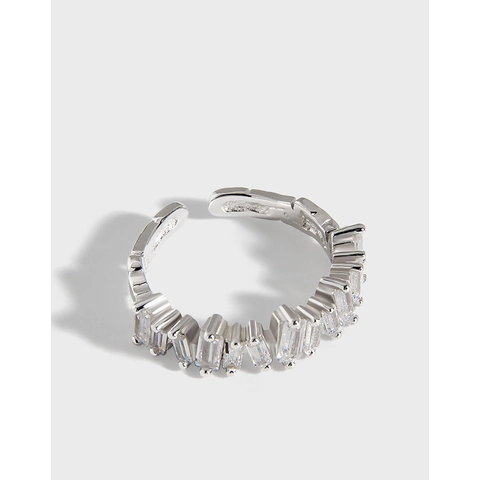 925 Sterlingsilber Minimalistisch Versetzter Zirkonia Offener Ring Für Damen Baguetteschliff Transparenter Stein Verstellbar Schmuck