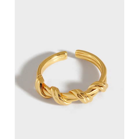 Minimalistischer 925 Sterlingsilber Knoten Offener Ring Für Damen Verstellbarer Gedrehtes Seil Geometrischer Champagnergold Platin Fingerring Schmuck