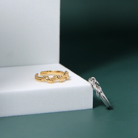 Minimalistischer 925 Sterlingsilber Knoten Offener Ring Für Damen Verstellbarer Gedrehtes Seil Geometrischer Champagnergold Platin Fingerring Schmuck