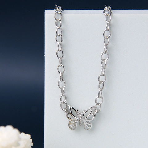 925 Sterlingsilber Schmetterling Choker Halskette Für Damen Minimalistisch Hohl Schmetterling Anhänger Strass Schmuck
