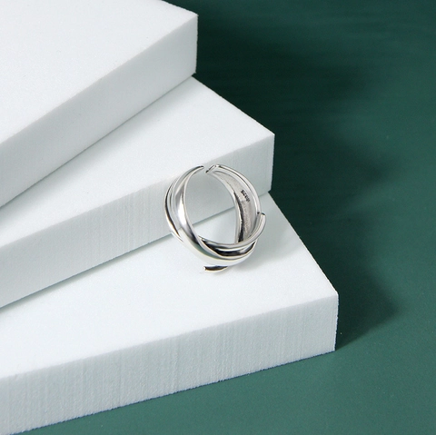 Anillo de Plata de Ley 925 Vintage de Varias Capas para Mujer Minimalista Ajustable Anillo de Dedo Joyería de Moda