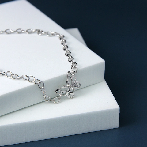 925 Sterlingsilber Schmetterling Choker Halskette Für Damen Minimalistisch Hohl Schmetterling Anhänger Strass Schmuck