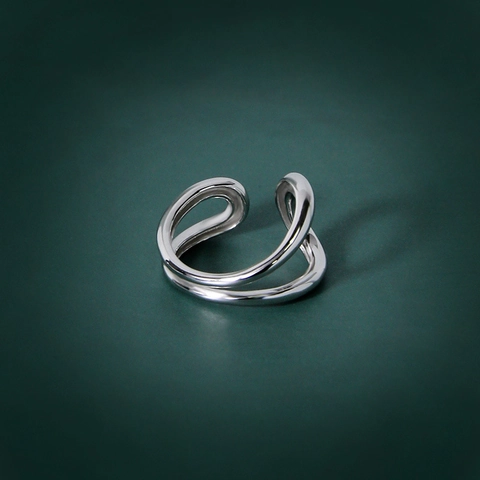 925 Sterling Silver Wavy Open Ring For Women Minimalist Geometric Hollow Irregular Adjustable Ring Fashion Finger Jewelry
